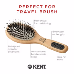 Kent PF02 Small Cushion Detangler Brush - Boar Bristle & Nylon Mix for Smoothing and Straightening Oval Wood Paddle for Medium to Long Hair