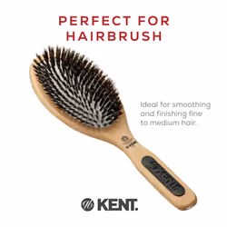 Kent PF07 Extra-Large 100% Boar Bristle Cushion Brush - Wooden Detangling and Smoothing Paddle Brush for Thin Hair
