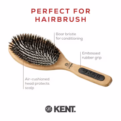 Kent PF07 Extra-Large 100% Boar Bristle Cushion Brush - Wooden Detangling and Smoothing Paddle Brush for Thin Hair