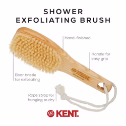 KENT FD6 9 Beechwood Wood Short Handle Shower Bath Body Brush. for Skin Exfoliate & Massage. 100% White Boar Bristles. Best Body  Foot and Leg Scrubbe
