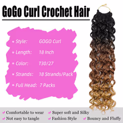 7 Packs GoGo Curl Crochet Hair 18 Inch Long Curly Crochet Hair for Women Beach Curl Water Wave Deep Twist Crochet Braids Synthetic Braiding Hair Exten