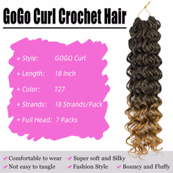 7 Packs GoGo Curl Crochet Hair 18 Inch Long Curly Crochet Hair for Women Beach Curl Water Wave Deep Twist Crochet Braids Synthetic Braiding Hair Exten