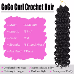 7 Packs GoGo Curl Crochet Hair 18 Inch Long Curly Crochet Hair for Women Beach Curl Water Wave Deep Twist Crochet Braids Synthetic Braiding Hair Exten