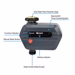 Eden 25441 1Zone Bluetooth Water Timer for Smart Irrigation  Remote Control via App  Customizable Scheduling  and Water Delay