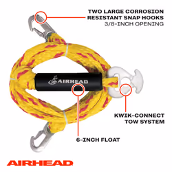 Airhead Heavy Duty Tow Harness for 1-4 Rider Towable Tubes  Water Skis  Wakesurf Boards and Wakeboards  12-Feet Black