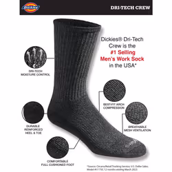 Dickies Men's Dri-Tech Essential Moisture Control Crew Socks Multipack