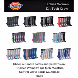 Dickies Women's Dri-Tech Essential Moisture Control Crew Socks  Available in S-XL (6  Black Solid (12 Pairs)  Medium