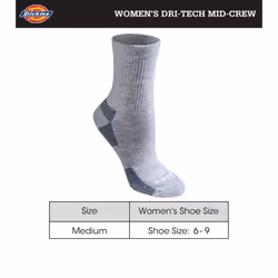 Dickies Women's Dri-Tech Advanced Moisture Wicking Mid-Crew Socks (M)