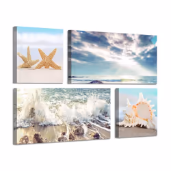 ARTISTIC PATH Beach Scene Canvas Wall Art: Large Shoreline Artwork Painting Print for Wall Decor (Overall 36 W x 24 H MultiSi ...