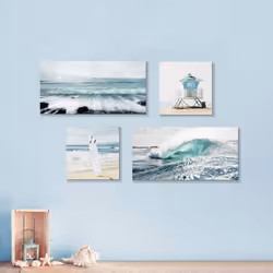ARTISTIC PATH Beach Canvas Wall Art Print: Shoreline Guard & Surfboard Picture Graphic Art Painting for Wall Decor (Overall 36 W x 24 H