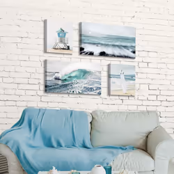 ARTISTIC PATH Beach Canvas Wall Art Print: Shoreline Guard & Surfboard Picture Graphic Art Painting for Wall Decor (Overall 36 W x 24 H
