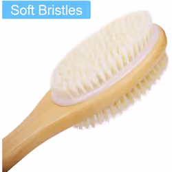 Metene Back Scrubber for Shower, Shower Brush for Exfoliating Skin and A Soft Scrub, Double-sided Body Brush Head for Wet or Dry Brushing, Long Wooden