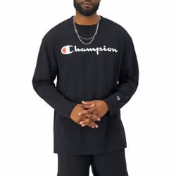 Champion  Classic Long Sleeve  Comfortable  Soft T-Shirt for Men (Reg. or Big & Tall)  Black Script  Small