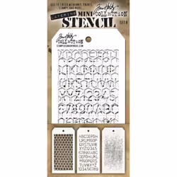 Tim Holtz - Nine Mini Layering Stencils - Numeric  Houndstooth  Rings