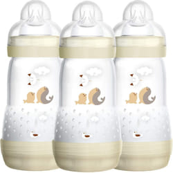 MAM Easy Start Self Sterilising Anti-Colic Bottle Pack of 3 (3 x 260 ml), MAM Baby Bottles with Medium Flow Teats, Essentials for Baby Feeding, Ivory