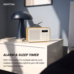 DAB DAB+ FM Digital Radio, Portable, Dual Alarm, Battery & Mains, AUX, Headphone, 60 Presets, Sleep timer (AZATOM Desire X Oak)