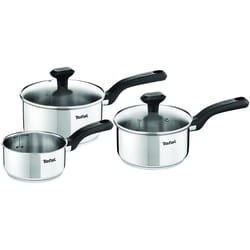 Tefal C973S344 Comfort Max Stainless Steel Saucepan Set, 3 Pieces - Silver