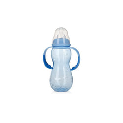 Nuby 2346681 10 oz Handles with 3 Stage Standard Neck Non-drip Bottle, Blue - Case of 24