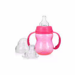Nuby 2346689 8 oz Handles with 3 Stage Wide Neck Non-drip Bottle, Aqua - Case of 24