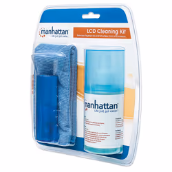 Manhattan LCD Cleaning Kit, Alcohol-free, Includes Cleaning Solution (200ml), Brush and Microfibre Cloth, Ideal for use on monitors/laptops/keyboards/etc, Three Year Warranty, Blister