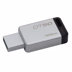 Kingston Technology DataTraveler 50 128GB, 128 GB, USB Type-A, 3.2 Gen 1 (3.1 Gen 1), Capless, Black, Silver