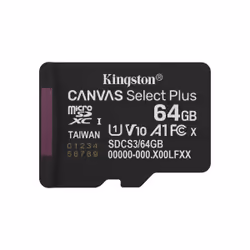 Kingston Technology 64GB micSDXC Canvas Select Plus Gen3 100R A1 Single Pack w/o ADP, 64 GB, MicroSDXC, Class 10, UHS-I, 100 ...