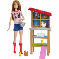 Barbie Chicken Farmer Doll & Playset  Henhouse with Chickens & Accesso