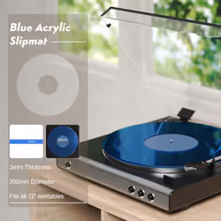 Turntable Mat Record Platter Slipmat: Acrylic Record Player Platter Vinyl Slip Mats for Turntables Antistatic Tighter & Defined Bass F- Blue Slipmat
