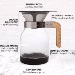 Primula Park Set with Permanent Reusable Removable Filter Coffee Dripper Pour Over Maker Brewer Pot, Borosilicate Glass, Easy to Use and Clean, 36 oz