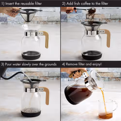 Primula Park Set with Permanent Reusable Removable Filter Coffee Dripper Pour Over Maker Brewer Pot, Borosilicate Glass, Easy to Use and Clean, 36 oz