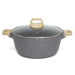 Ecolution Farmhouse Cast Aluminum  Durable Nonstick Coating  Stainless Steel Base  Even Heating  Dishwasher Safe  Wood Look Handle  6-Quart Dutch Oven