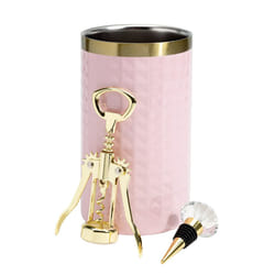 Paris Hilton Wine Bottle Chiller Set  Insulated Double Wall Chiller  Gold Winged Corkscrew Wine Bottle Opener  Diamond Wine Stopper  3-Piece Set  Pink