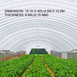 VEVOR 15 x 40 ft Greenhouse Plastic Sheeting  6 Mil Thickness UV Resistant Clear Polyethylene Film  Hoop Green House Cover for F