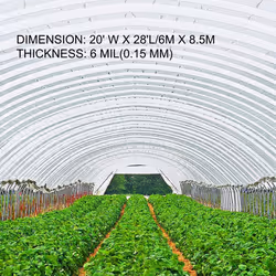 VEVOR 20 x 28 ft Greenhouse Plastic Sheeting  6 Mil Thickness UV Resistant Clear Polyethylene Film  Hoop Green House Cover for Farms  Agriculture  Gar