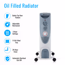 PureMate 2500W Oil Filled Radiator - 11 Fin - Portable Electric Heater