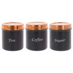 Tea Coffee Sugar Canisters Black Copper 3pc Storage Jars Pots Metal