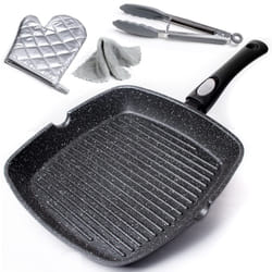 Chef Wonderful Non-Stick Griddle Pan for All Hobs with Glove & Cloth. Aluminium Steak Pan (28cm) Marble Coating & Detachable Handle. Griddle Pan for