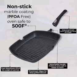 Chef Wonderful Non-Stick Griddle Pan for All Hobs with Glove & Cloth. Aluminium Steak Pan (28cm) Marble Coating & Detachable Handle. Griddle Pan for