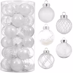 30ct Christmas Ball Ornaments60mm236 Shatterproof Clear Plastic Xmas Balls Baubles Set with Stuffed Delicate Sparkling Han