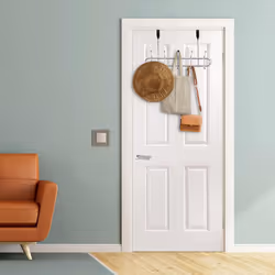 Housewares Over Door Coat Hooks | Over The Door Hanger for Bedroom with 10 Hooks | Anti-Slip Cloths, Belts, Coat Hooks for Door | Chrome Wire Frame