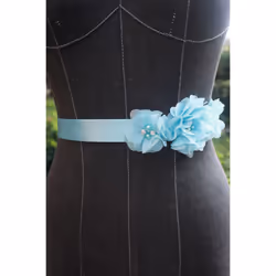 Nania Bridesmaid and Flowergirls sashes wedding sash pearls flowers belts (Sky blue) 95 inches