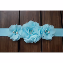 Nania Bridesmaid and Flowergirls sashes wedding sash pearls flowers belts (Sky blue) 95 inches