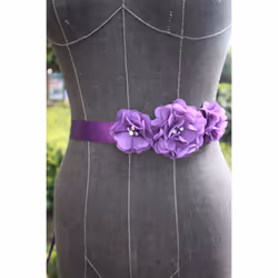 Nania Bridesmaid and Flowergirls sashes wedding sash pearls flowers belts (Purple)