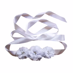 Nania Bridesmaid and Flowergirls sashes wedding sash pearls flowers belts (White)