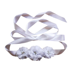 Nania Bridesmaid and Flowergirls sashes wedding sash pearls flowers belts (White)