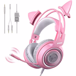 SOMIC G951S Pink Gaming Headset with Mic for Xbox One, PS5, PS4, PC, Removeable Cat Ear Headphone for Girls Women, with 3.5mm ...