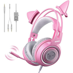 SOMIC G951S Pink Gaming Headset with Mic for Xbox One, PS5, PS4, PC, Removeable Cat Ear Headphone for Girls Women, with 3.5mm Plug/Control Box
