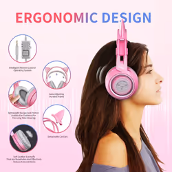 SOMIC G951S Pink Gaming Headset with Mic for Xbox One, PS5, PS4, PC, Removeable Cat Ear Headphone for Girls Women, with 3.5mm Plug/Control Box