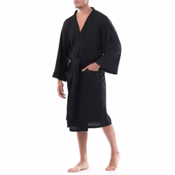 Fruit of the Loom Men's Waffle Kimono Robe  Black  2X-3X