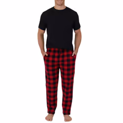 Fruit of the Loom Men's Fleece Pajama Pant  Medium  Red Buffalo Plaid
